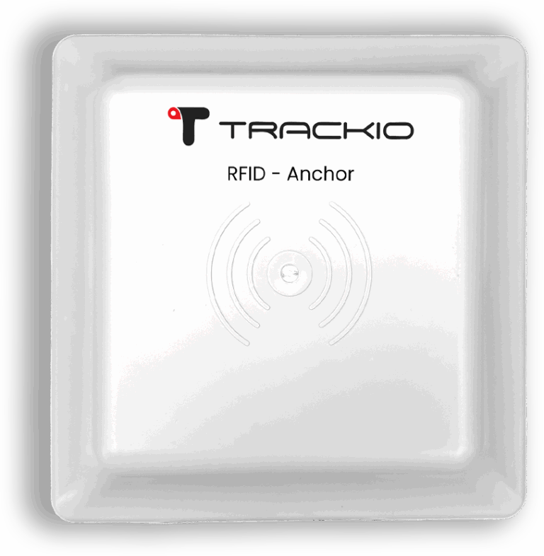 Industrial RFID reader installed on wall beam for warehouse asset tracking