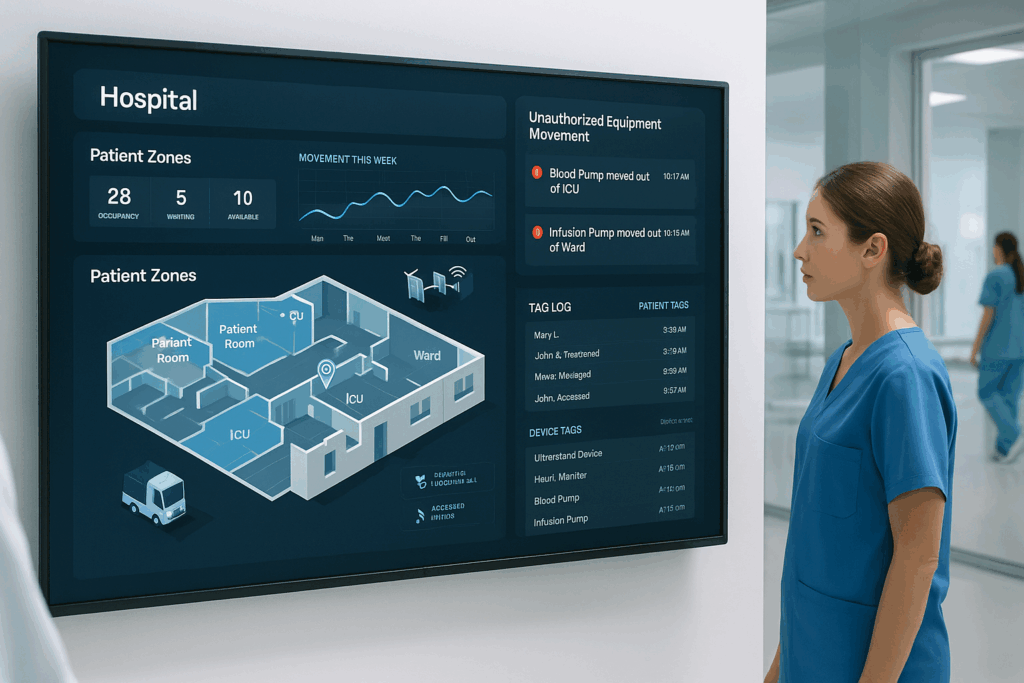 Healthcare dashboard tracking patient and asset RFID tags