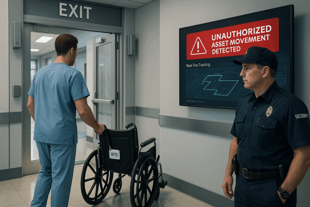 Hospital asset exit control using RFID for wheelchairs