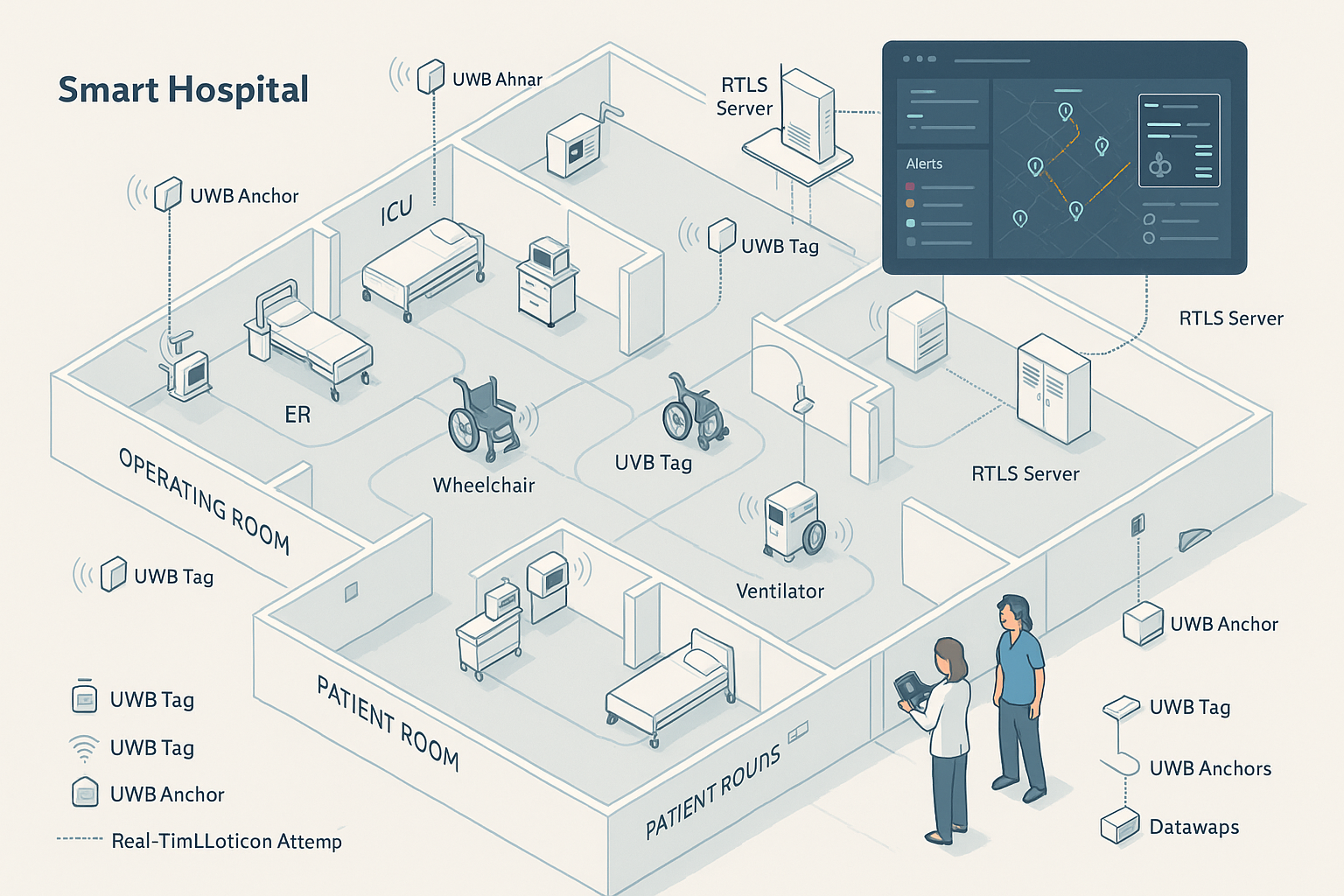 UWB infrastructure map for medical equipment tracking