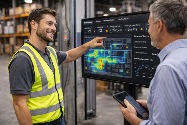 Forklift operator supported by RTLS workflow improvements