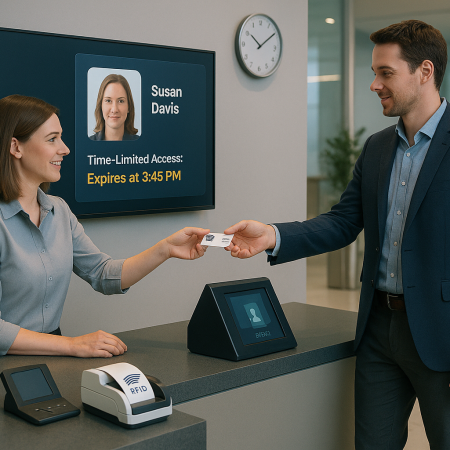 Visitor RFID badge issuance system for visitor management